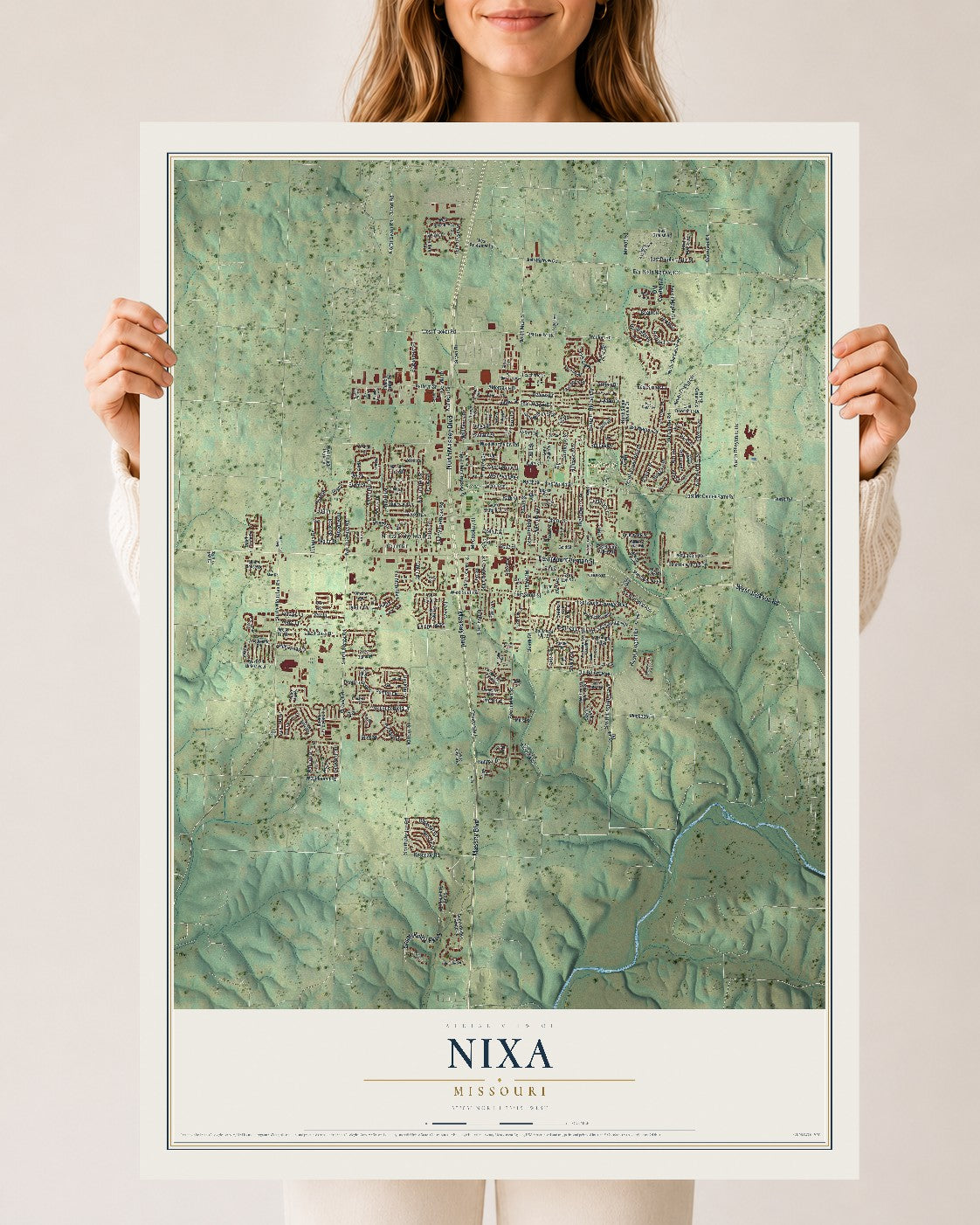 Map of Nixa, Missouri, 24 x 36 inch unframed archival matte print