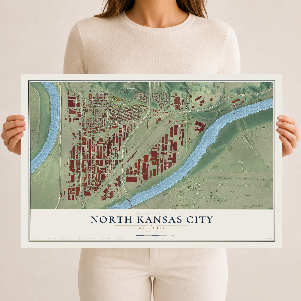 Map of North Kansas City, Missouri, 12 x 18 inch unframed archival matte print