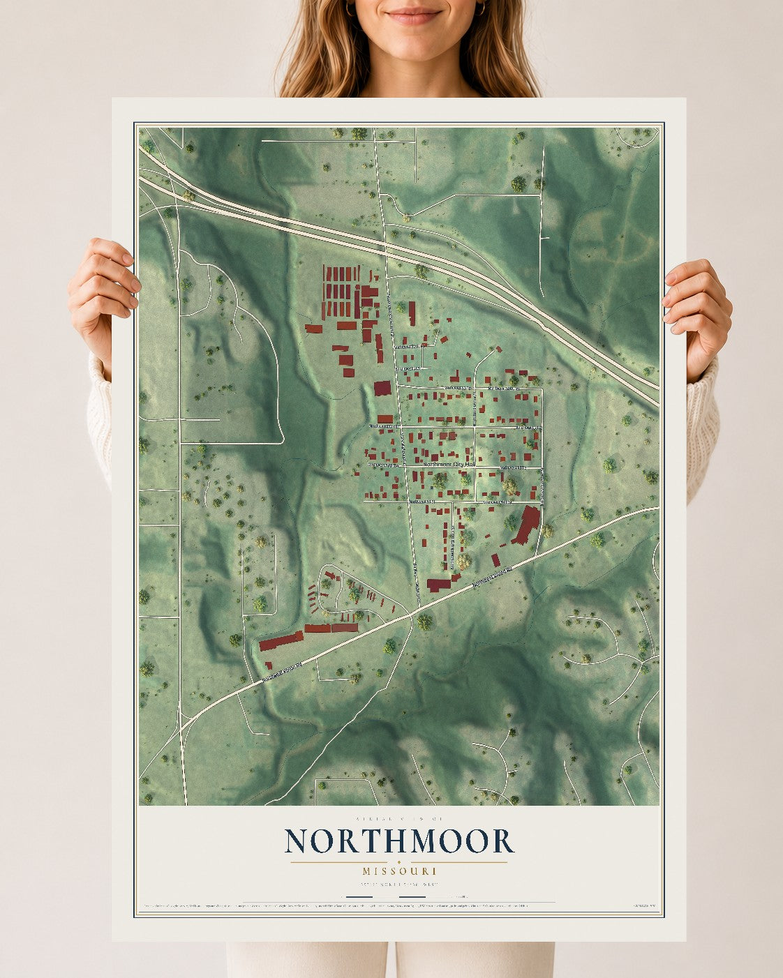 Map of Northmoor, Missouri, 24 x 36 inch unframed archival matte print
