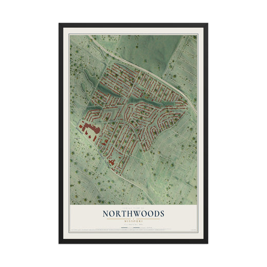 Map of Northwoods, Missouri, 12 x 18 inch print in a black wood frame