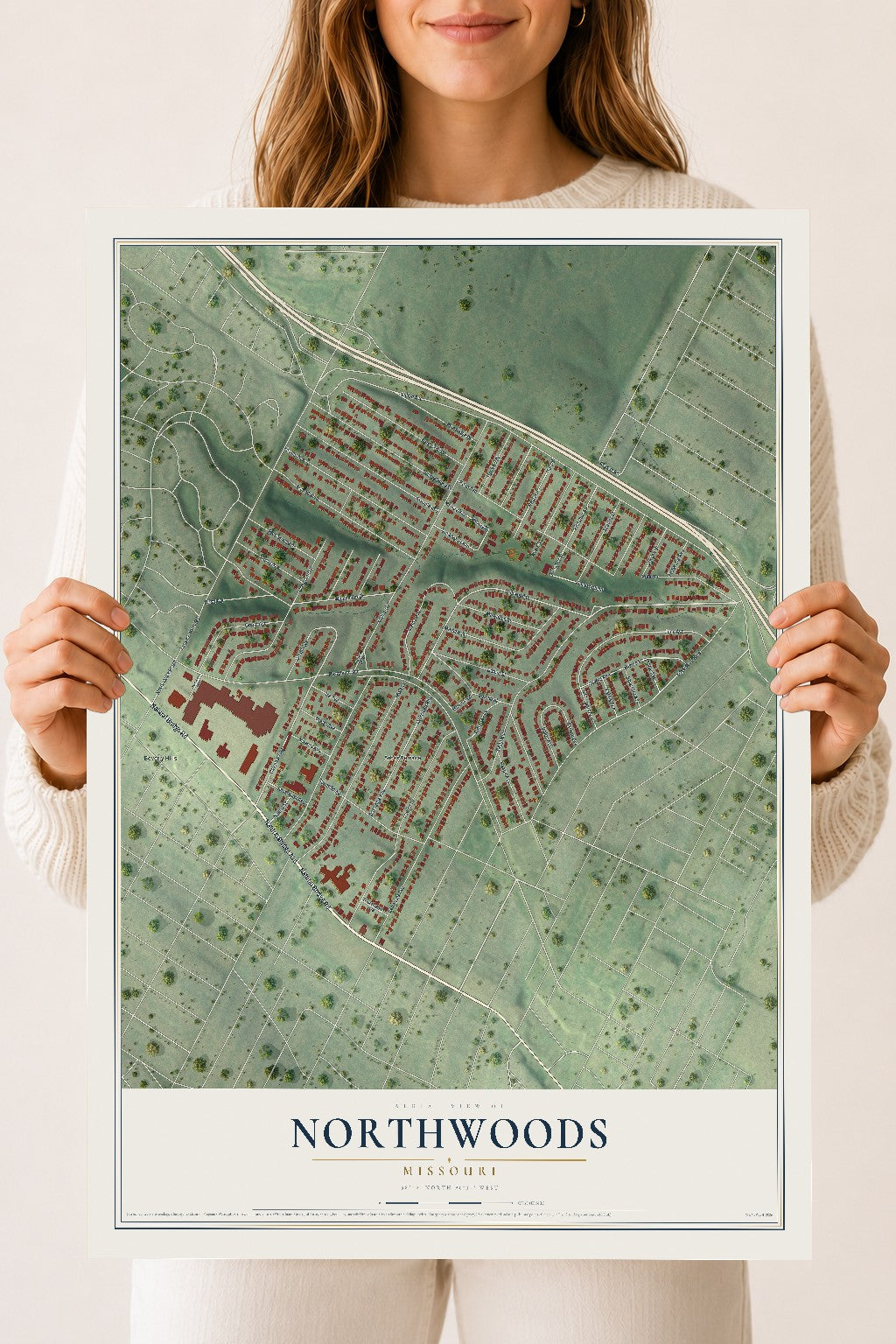 Map of Northwoods, Missouri, 18 x 24 inch unframed archival matte print