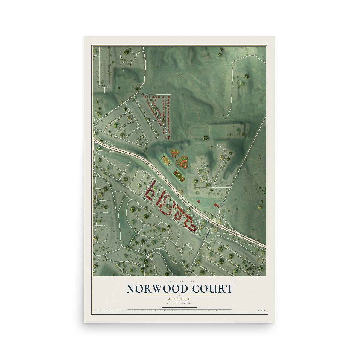 Map of Norwood Court, Missouri, 12 x 18 inch unframed archival matte print