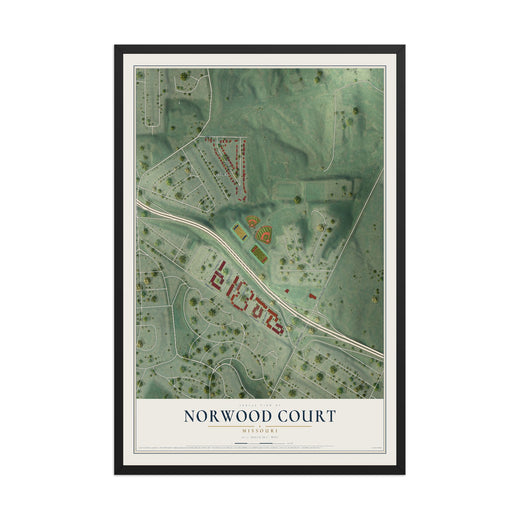 Map of Norwood Court, Missouri, 12 x 18 inch print in a black wood frame