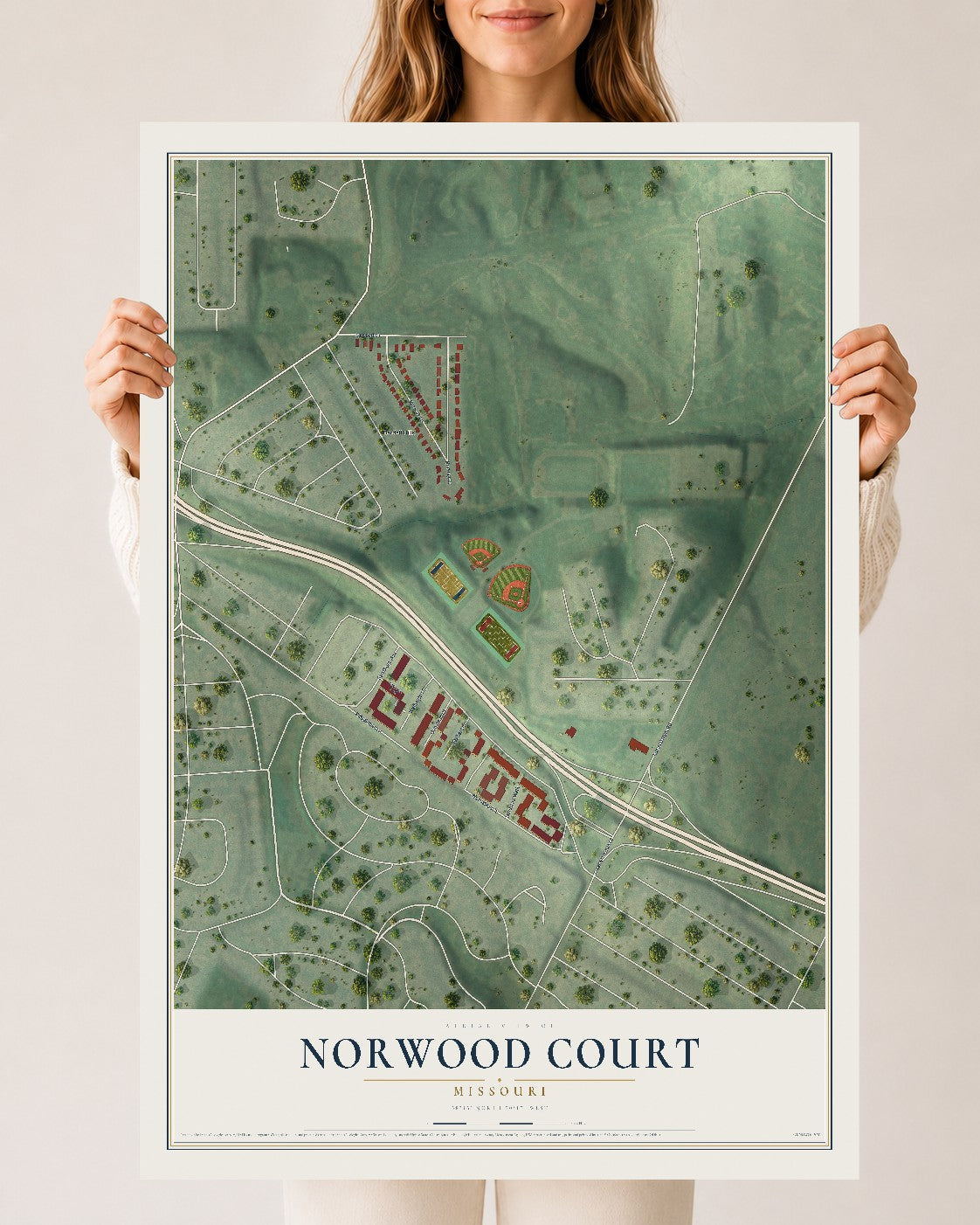 Map of Norwood Court, Missouri, 24 x 36 inch unframed archival matte print