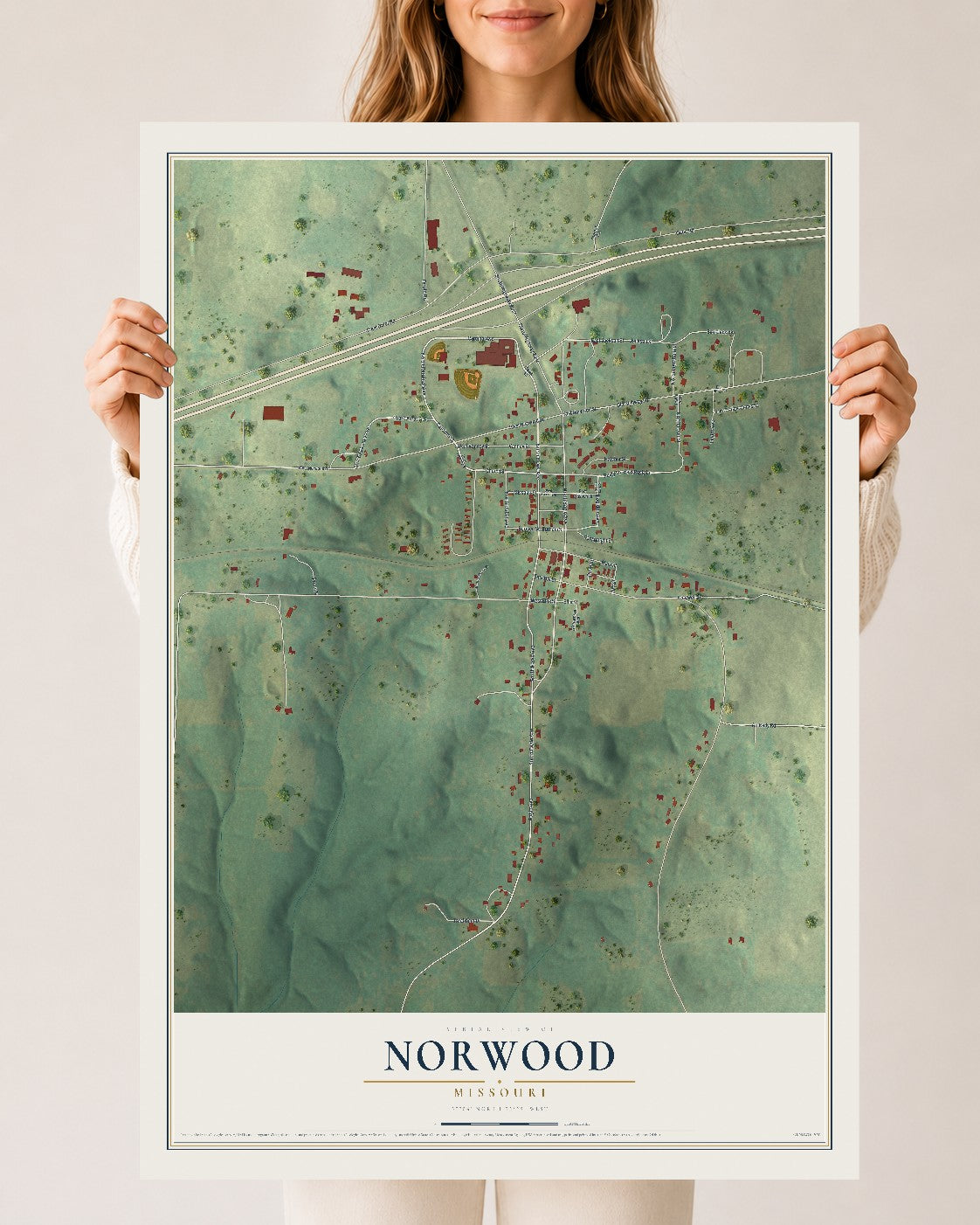 Map of Norwood, Missouri, 24 x 36 inch unframed archival matte print