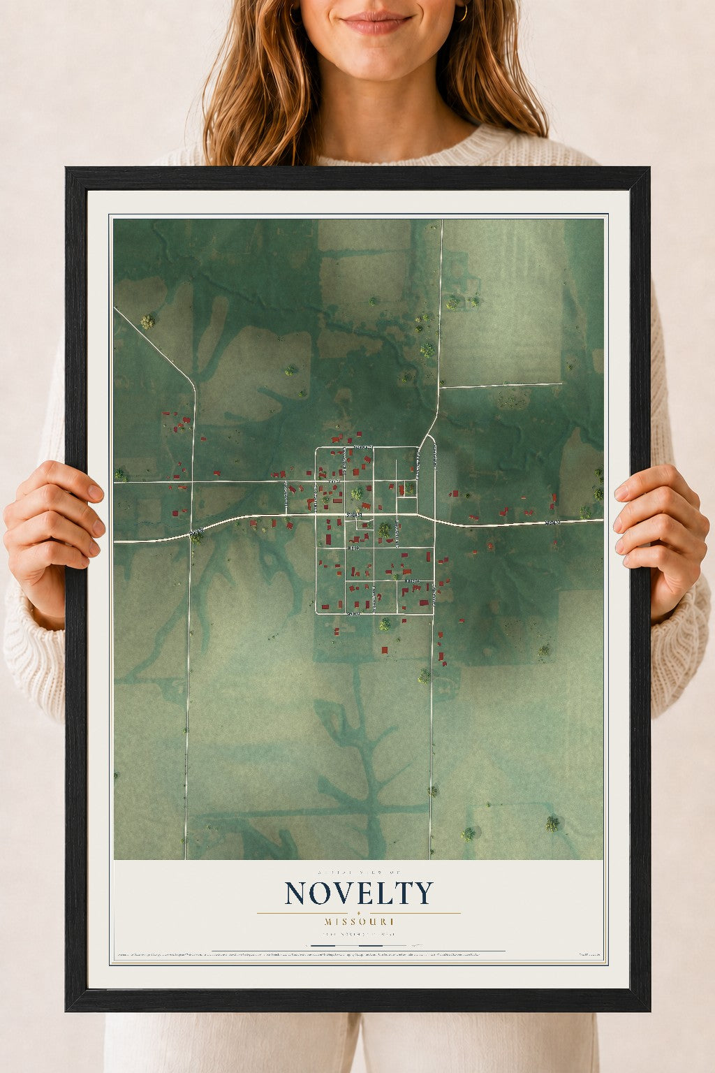Map of Novelty, Missouri, 18 x 24 inch print in a black wood frame