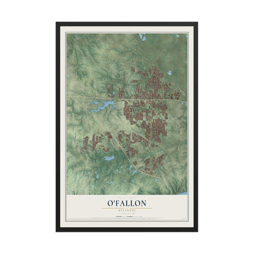 Map of O'Fallon, Missouri, 12 x 18 inch print in a black wood frame