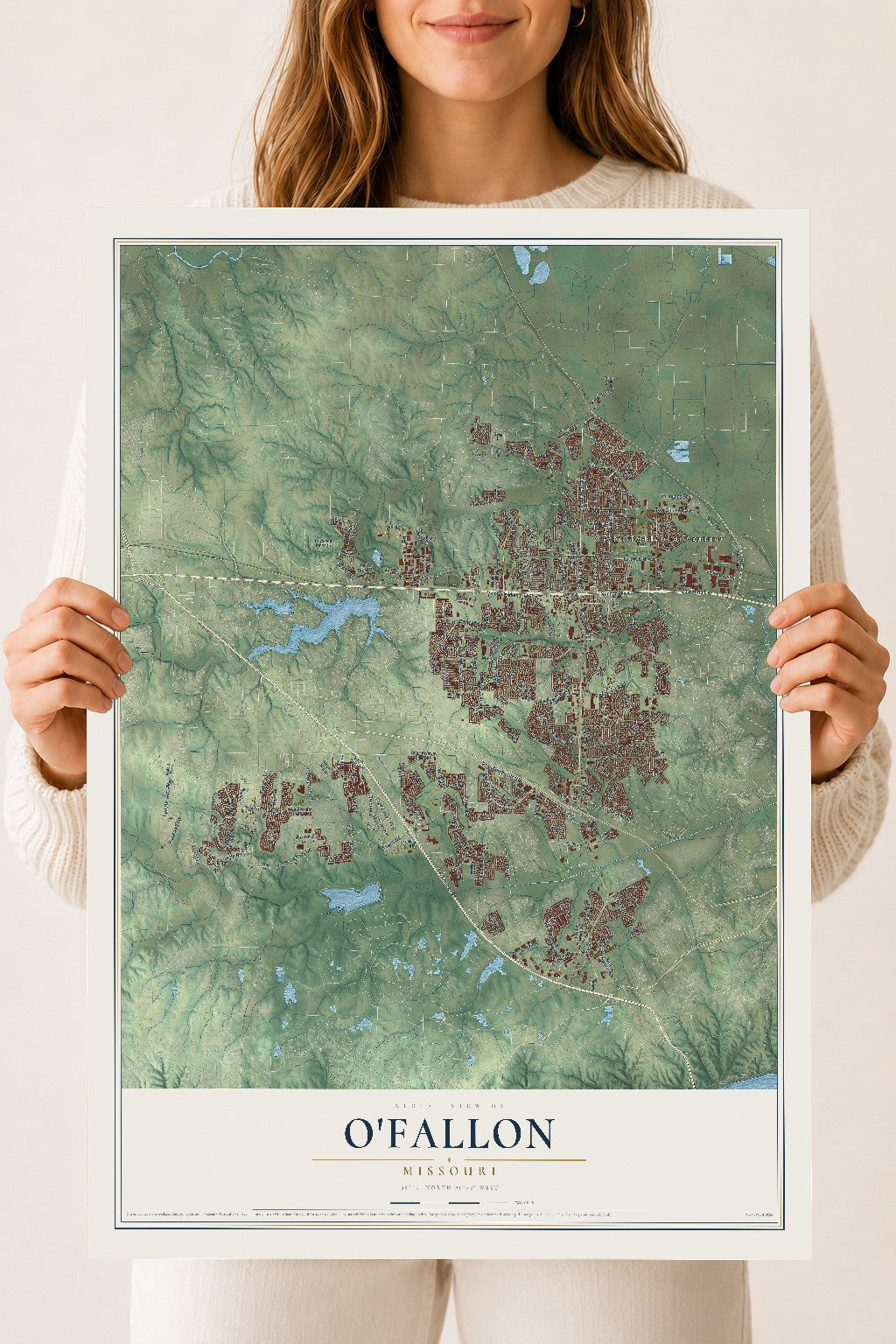 Map of O'Fallon, Missouri, 18 x 24 inch unframed archival matte print
