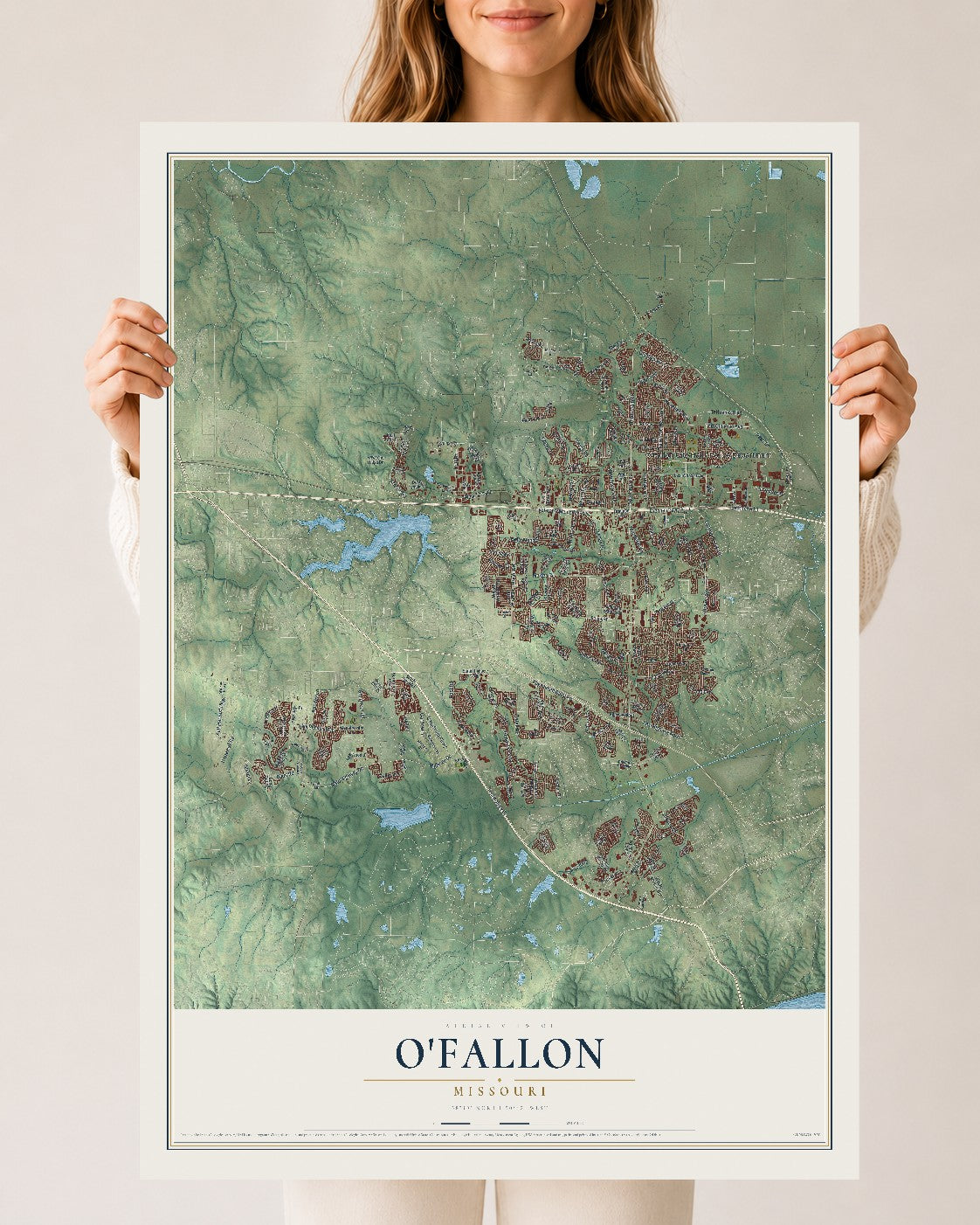 Map of O'Fallon, Missouri, 24 x 36 inch unframed archival matte print