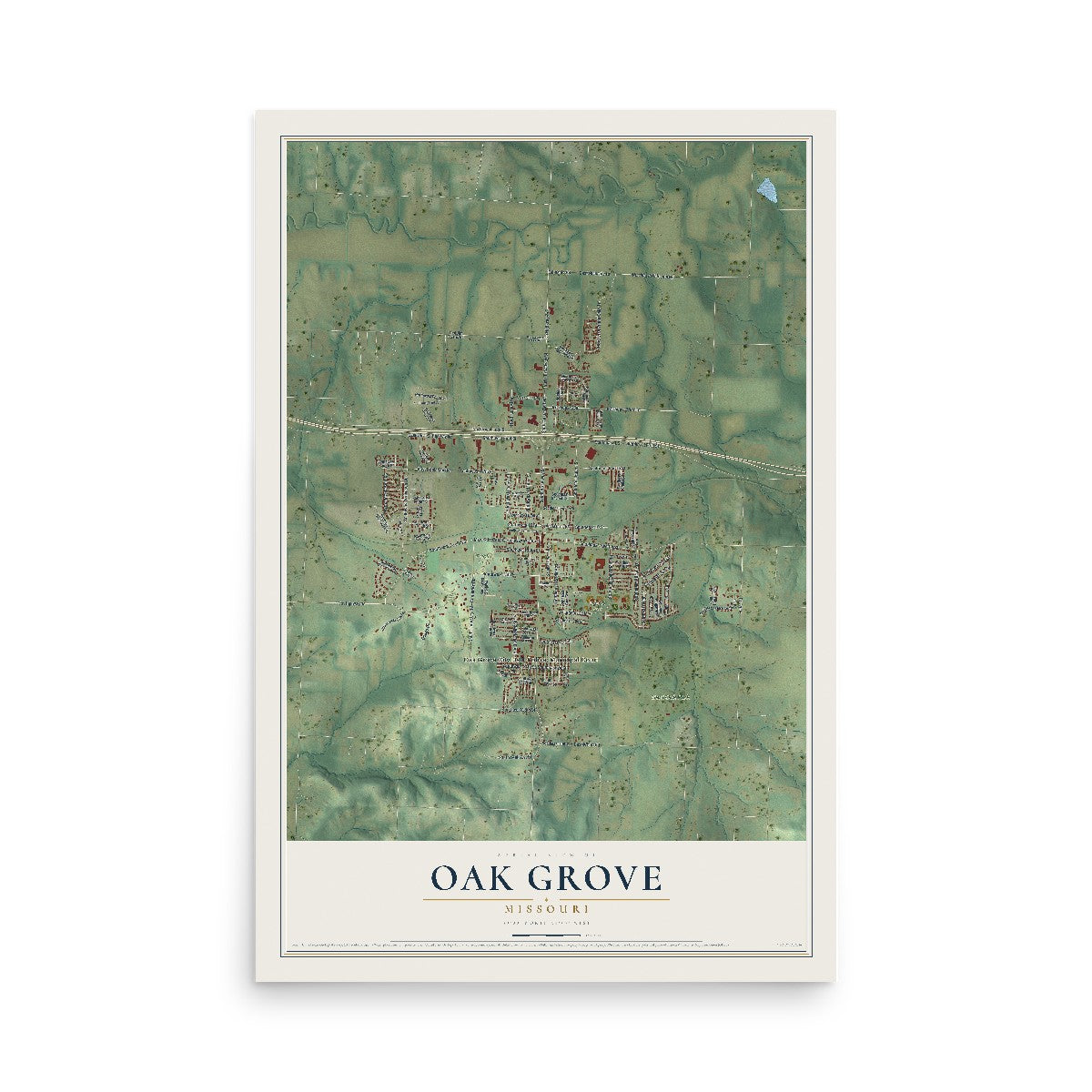 Map of Oak Grove, Missouri, 12 x 18 inch unframed archival matte print