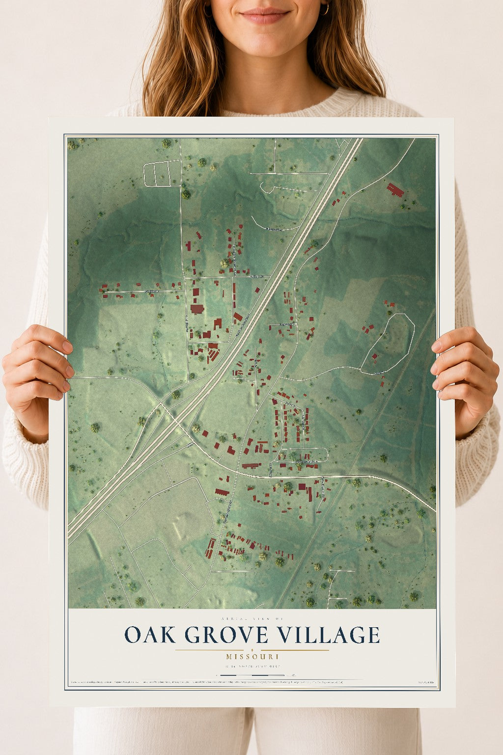 Map of Oak Grove Village, Missouri, 18 x 24 inch unframed archival matte print