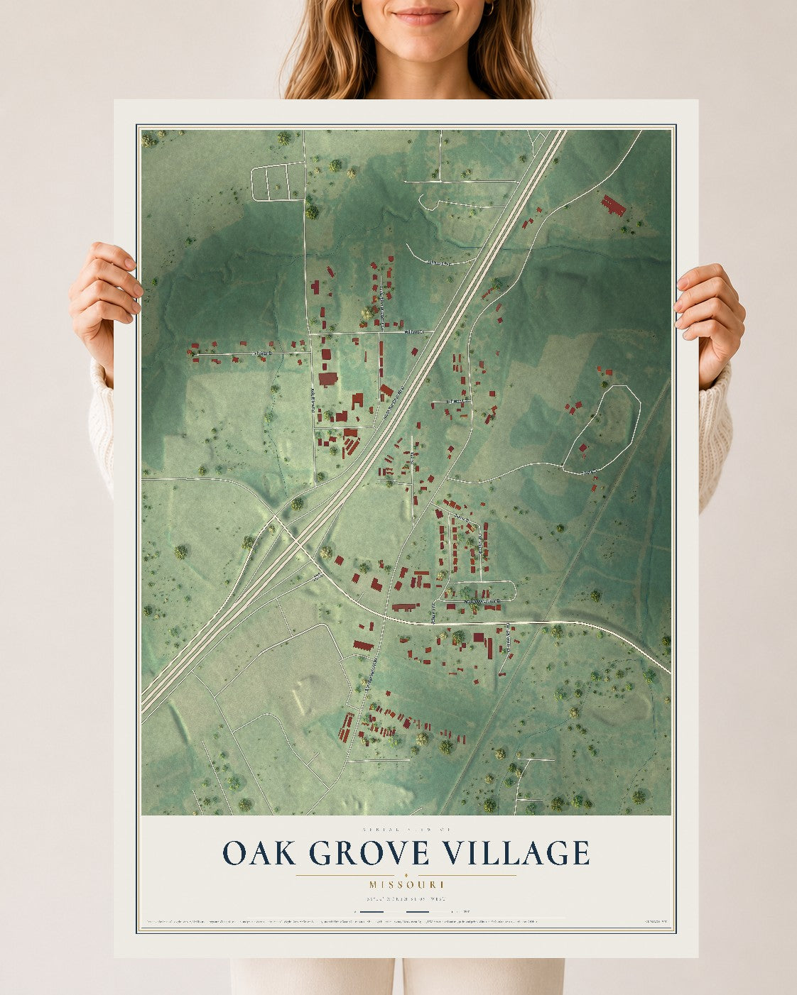Map of Oak Grove Village, Missouri, 24 x 36 inch unframed archival matte print