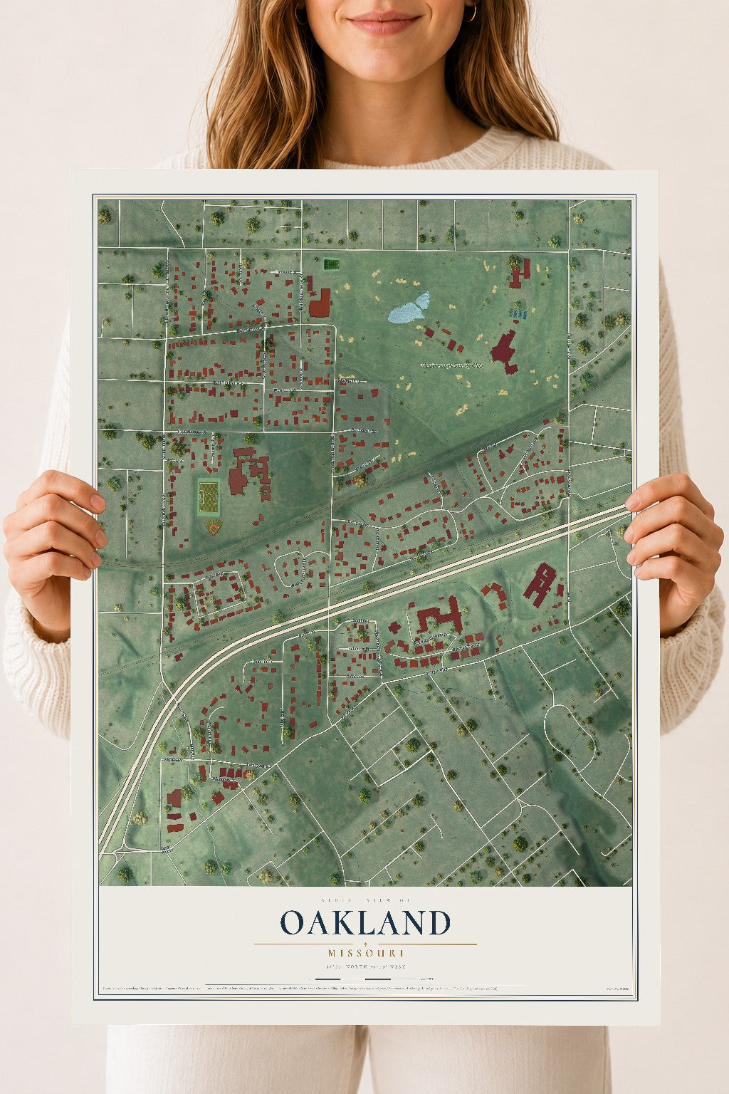 Map of Oakland, Missouri, 18 x 24 inch unframed archival matte print