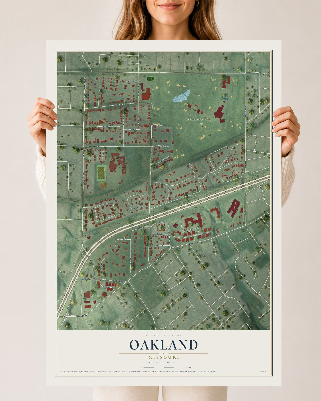Map of Oakland, Missouri, 24 x 36 inch unframed archival matte print