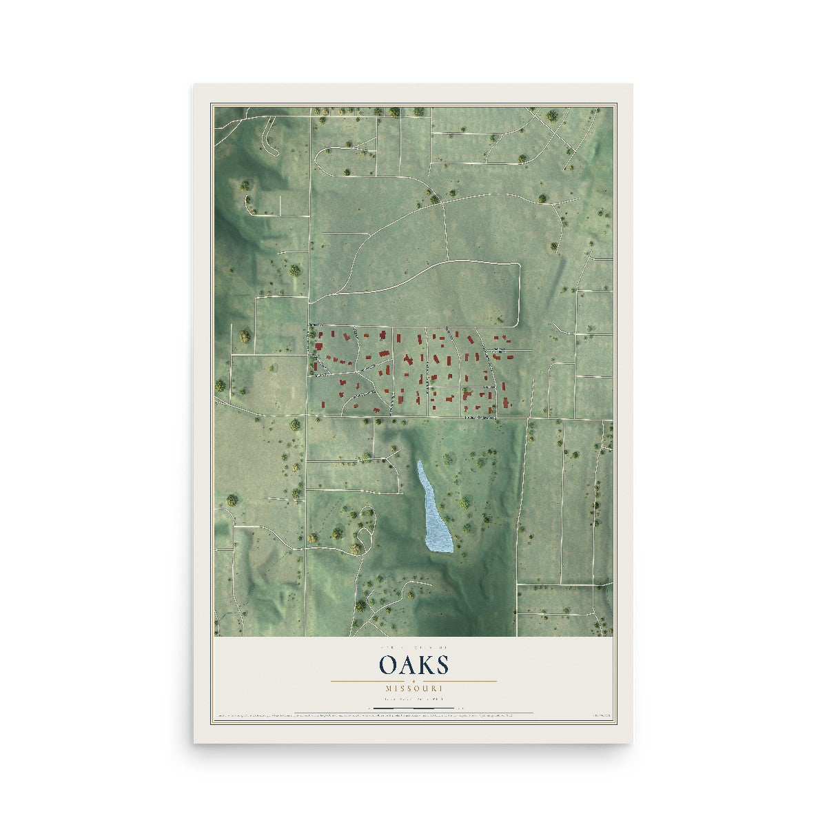 Map of Oaks, Missouri, 12 x 18 inch unframed archival matte print