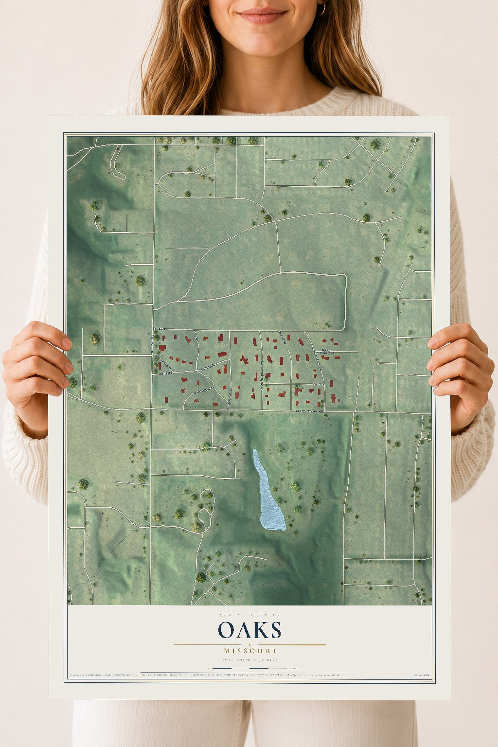 Map of Oaks, Missouri, 18 x 24 inch unframed archival matte print