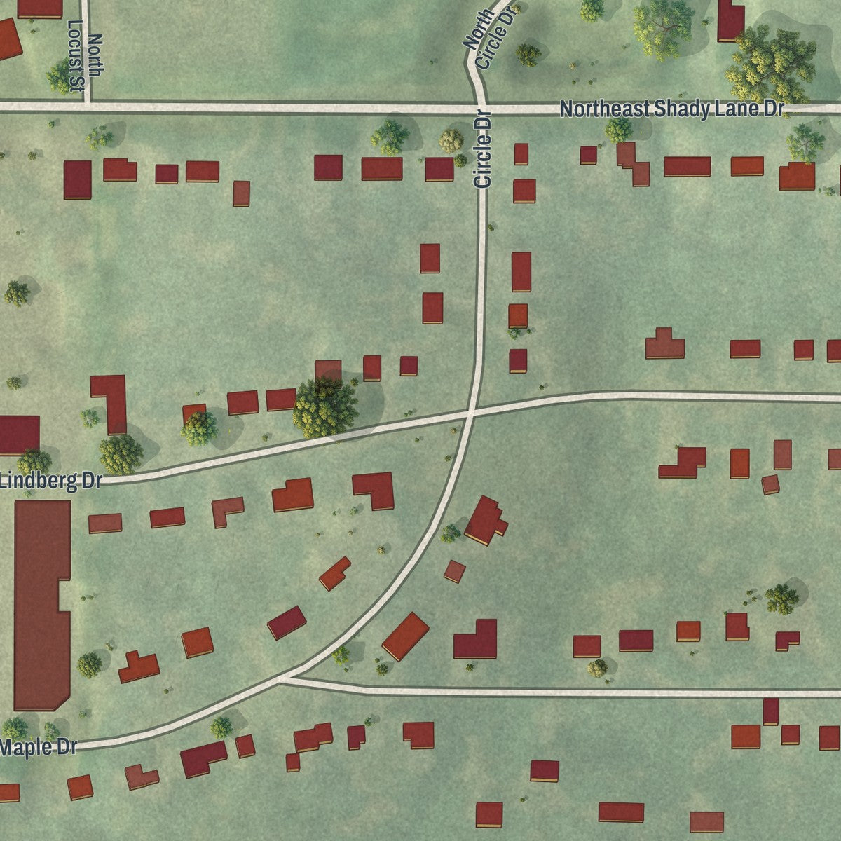 Second close-up of the map of Oakview, Missouri print showing more streets and buildings