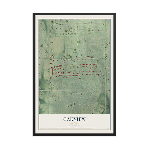 Map of Oakview, Missouri, 12 x 18 inch print in a black wood frame