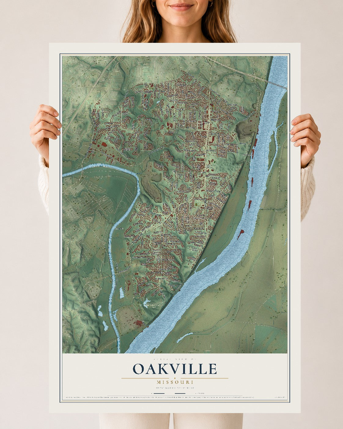 Map of Oakville, Missouri, 24 x 36 inch unframed archival matte print