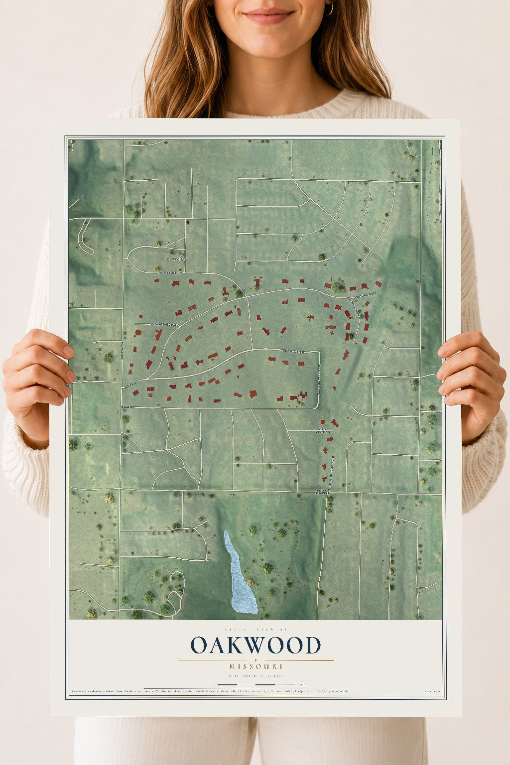 Map of Oakwood, Missouri, 18 x 24 inch unframed archival matte print