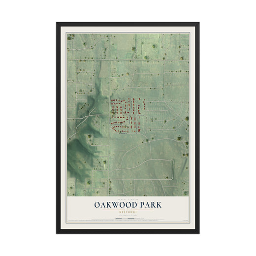 Map of Oakwood Park, Missouri, 12 x 18 inch print in a black wood frame