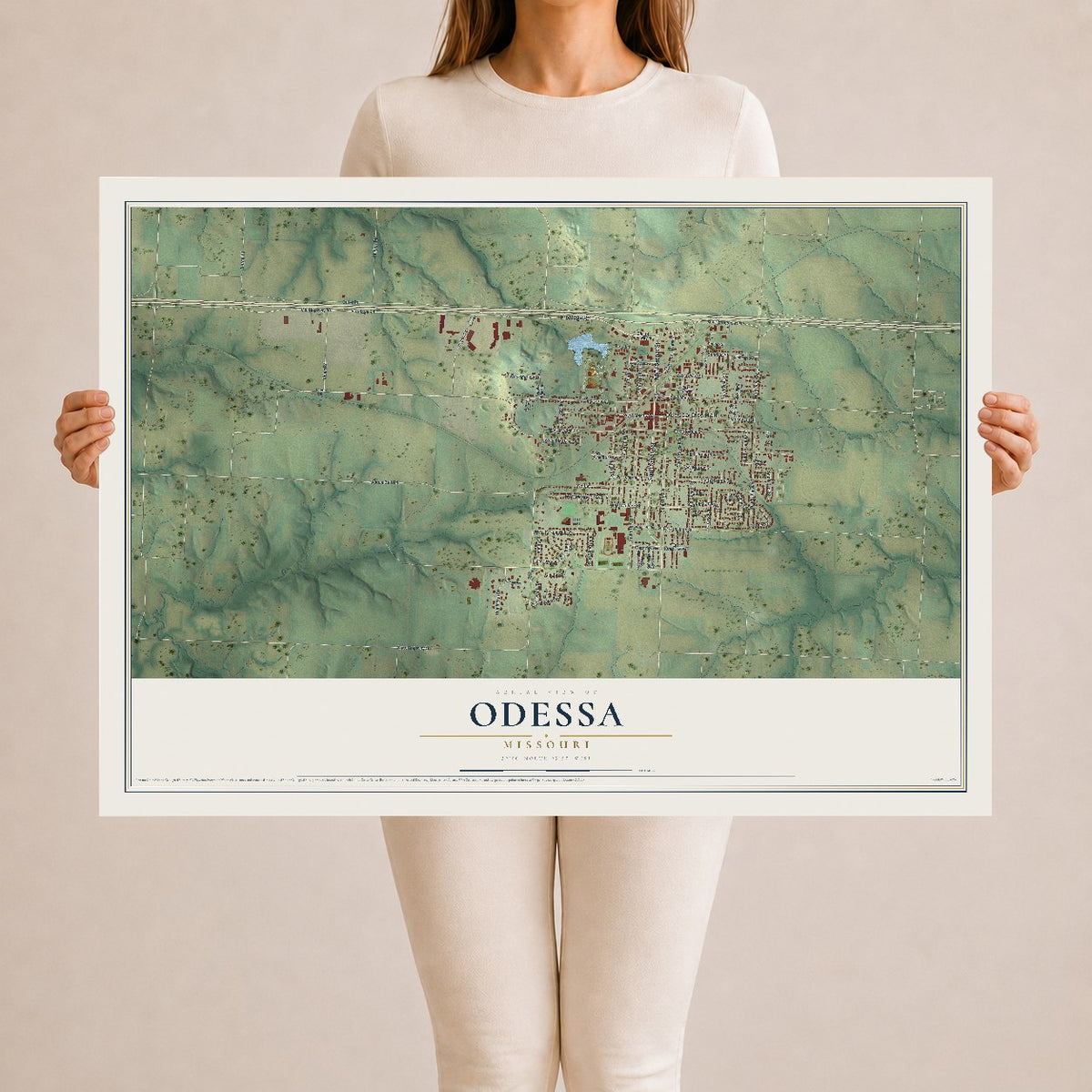 Map of Odessa, Missouri, 24 x 36 inch unframed archival matte print