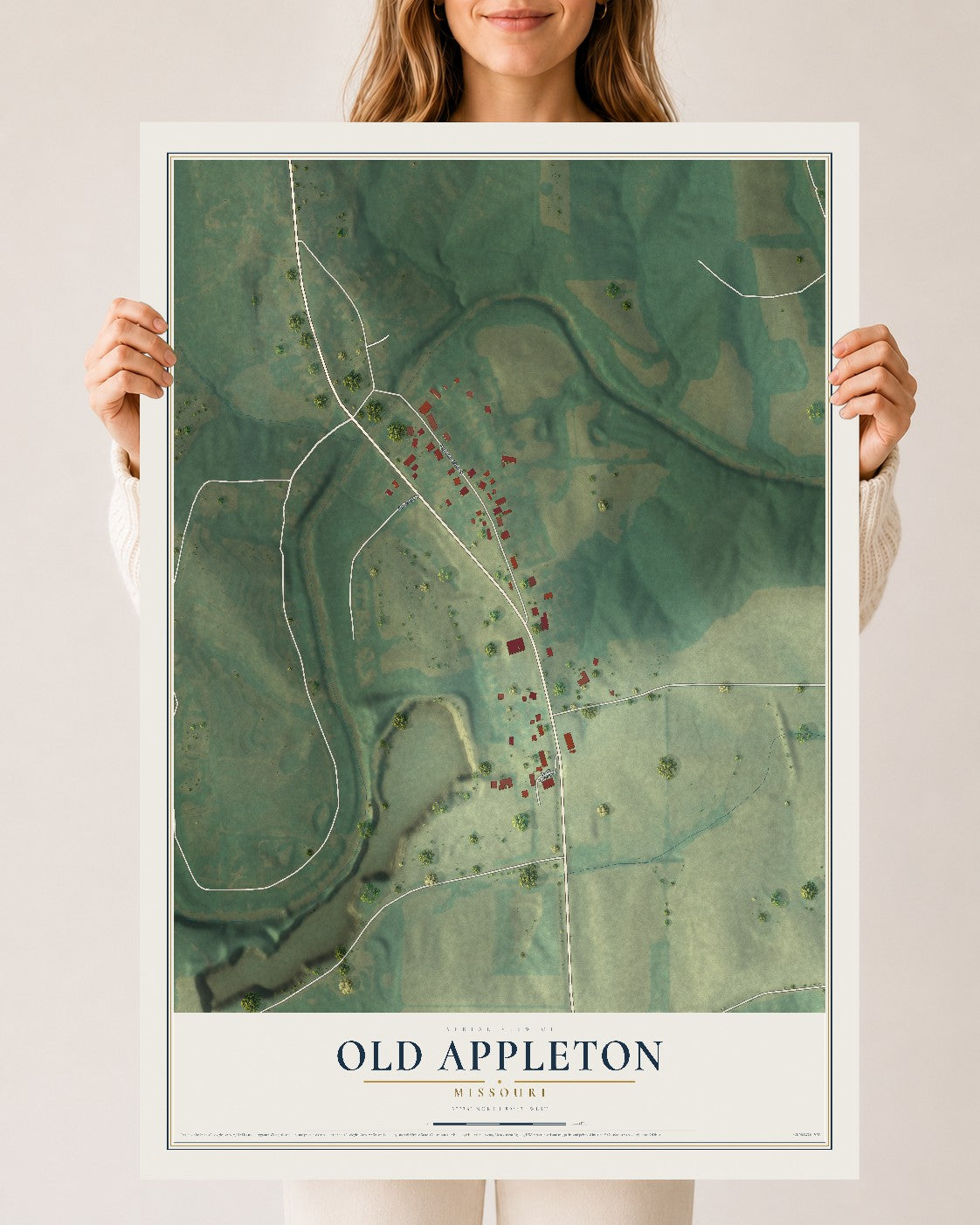 Map of Old Appleton, Missouri, 24 x 36 inch unframed archival matte print
