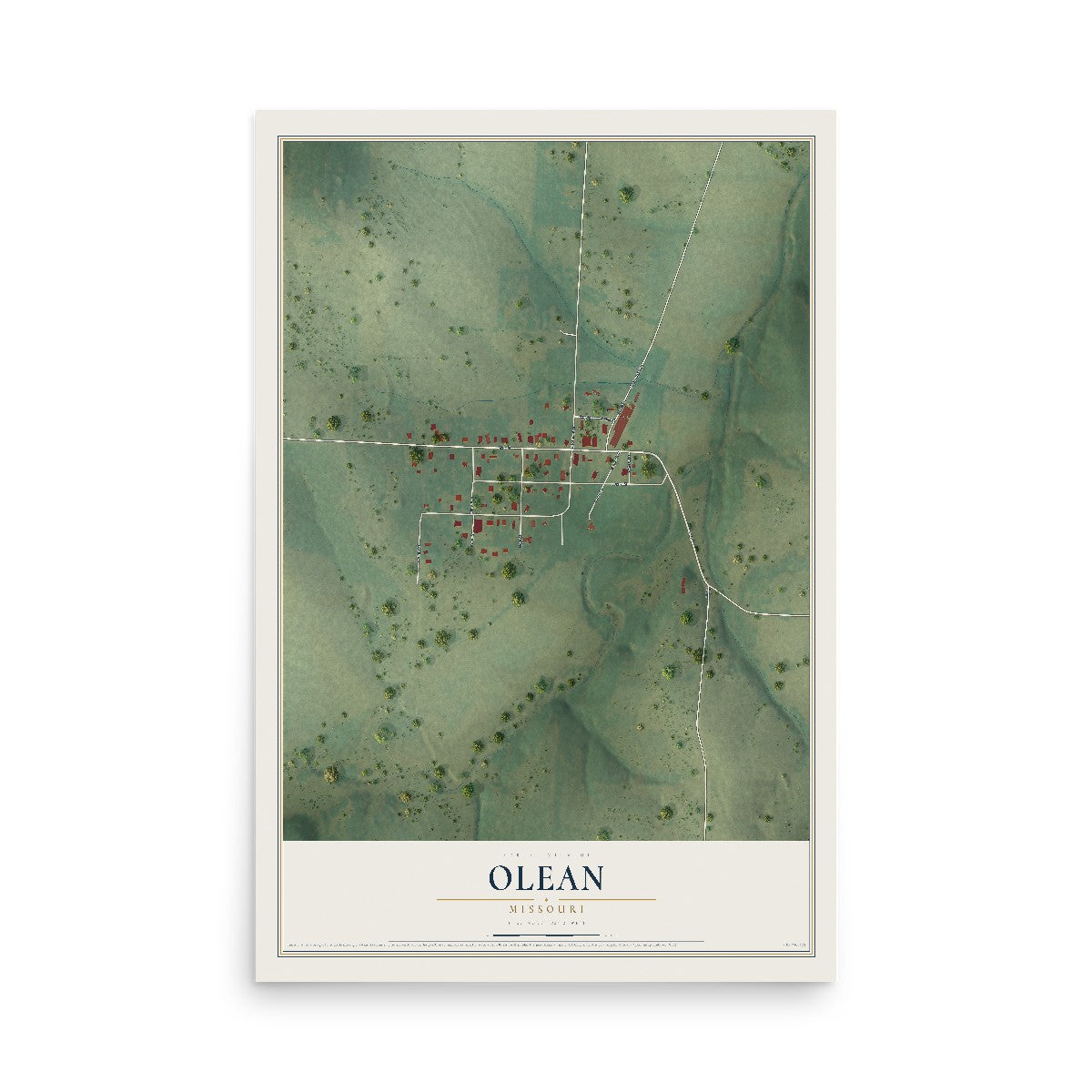 Map of Olean, Missouri, 12 x 18 inch unframed archival matte print