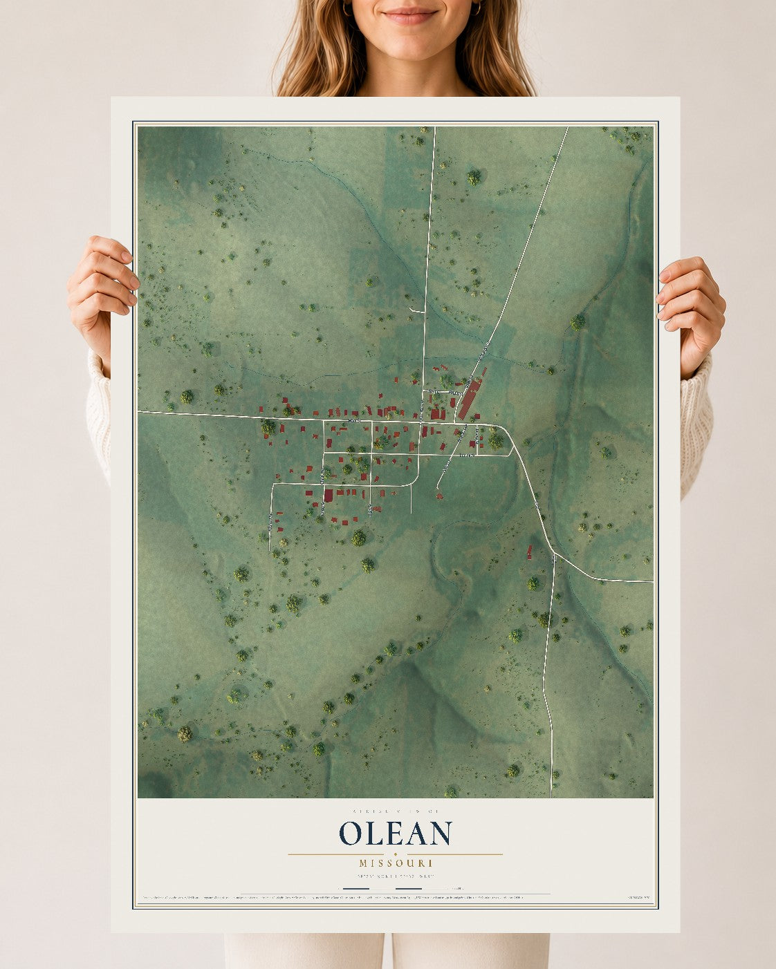 Map of Olean, Missouri, 24 x 36 inch unframed archival matte print