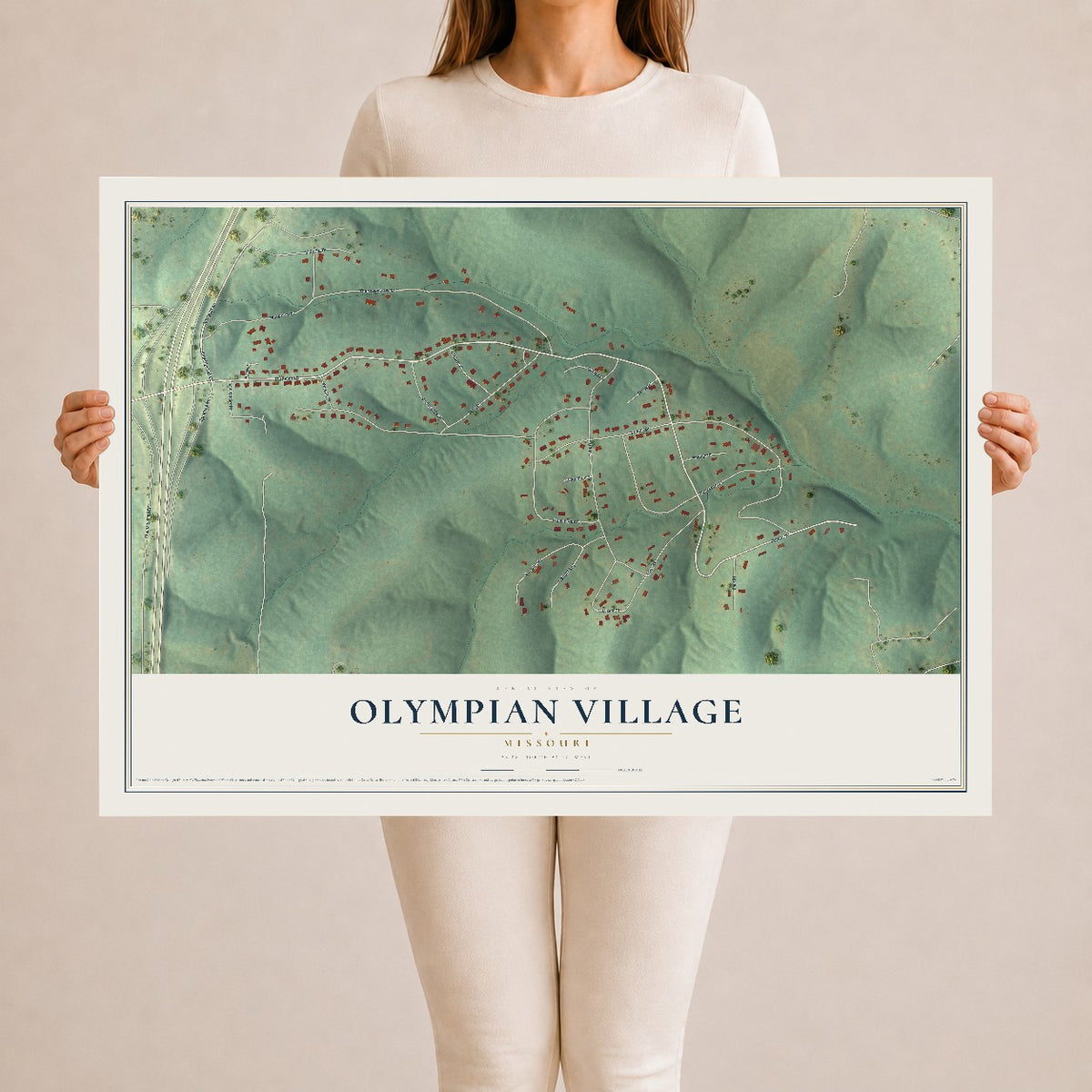Map of Olympian Village, Missouri, 24 x 36 inch unframed archival matte print