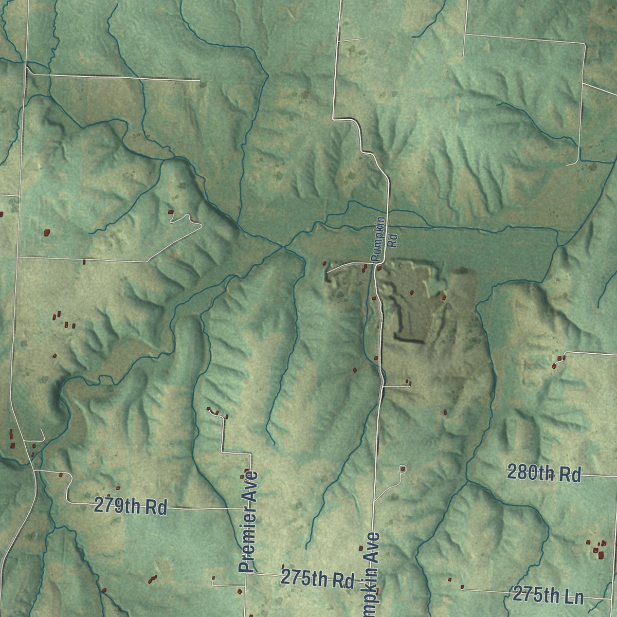 Close-up of the map of Orearville, Missouri print showing street and building detail