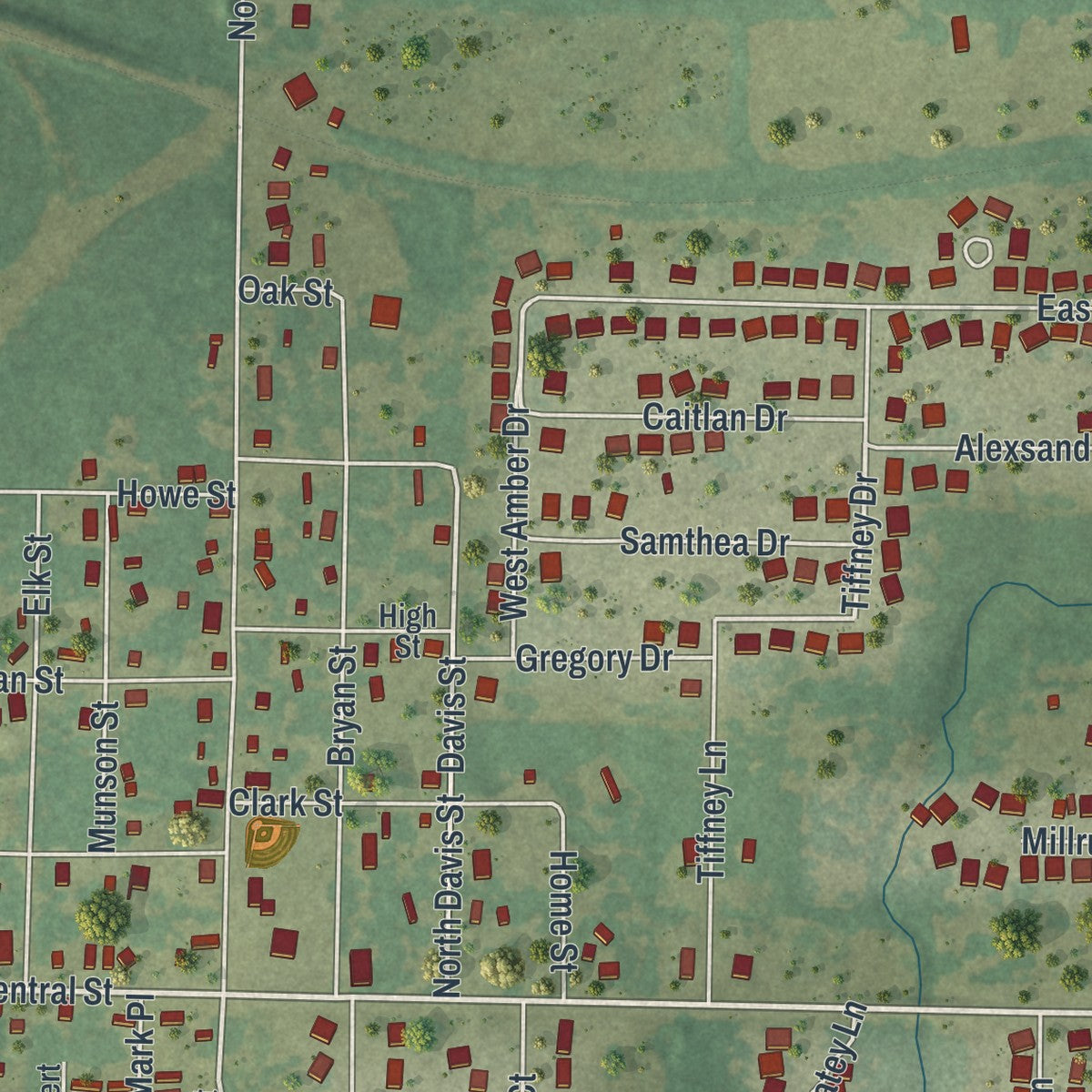 Close-up of the map of Oronogo, Missouri print showing street and building detail