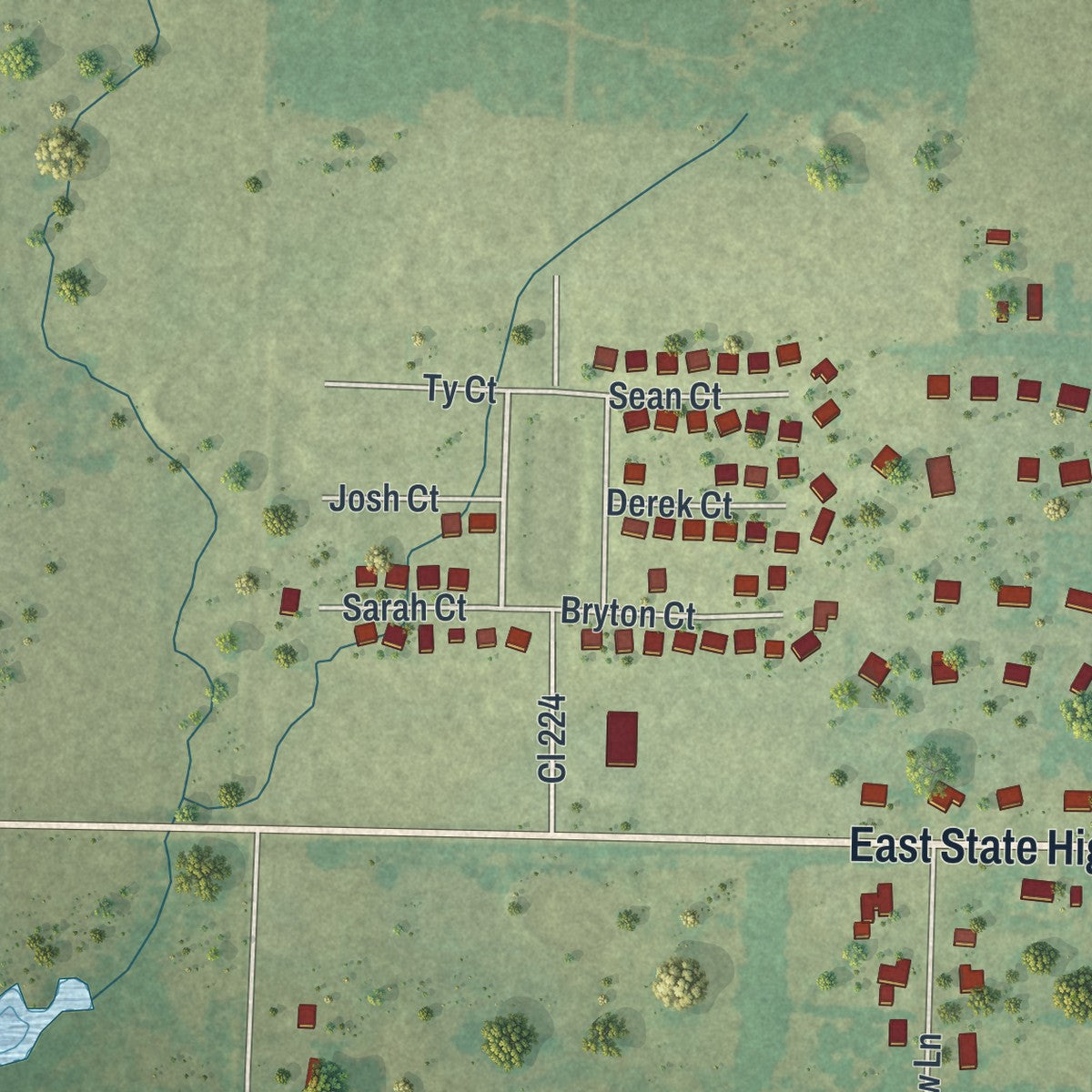 Second close-up of the map of Oronogo, Missouri print showing more streets and buildings