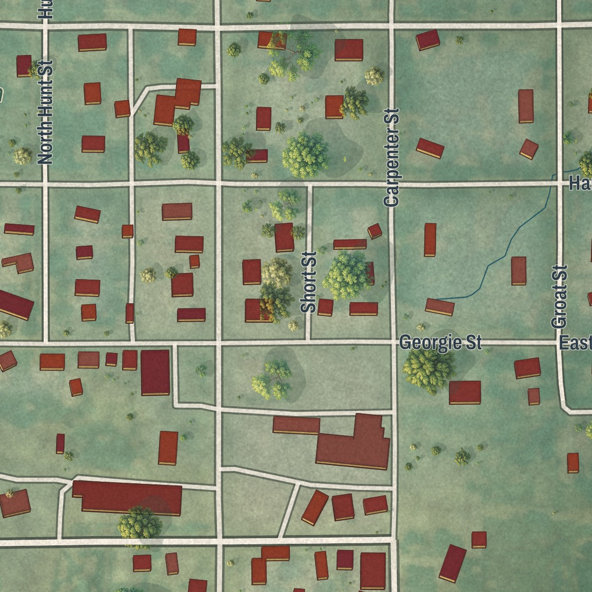 Close-up of the map of Osborn, Missouri print showing street and building detail