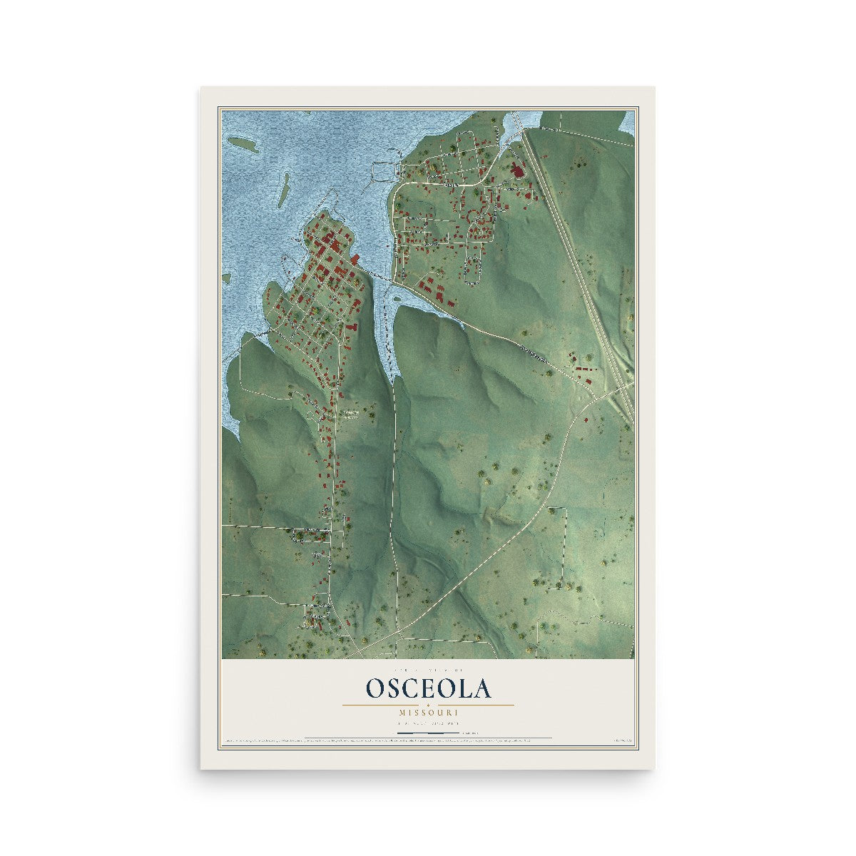 Map of Osceola, Missouri, 12 x 18 inch unframed archival matte print