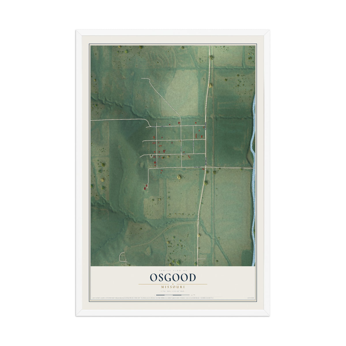 Map of Osgood, Missouri, 12 x 18 inch print in a white wood frame