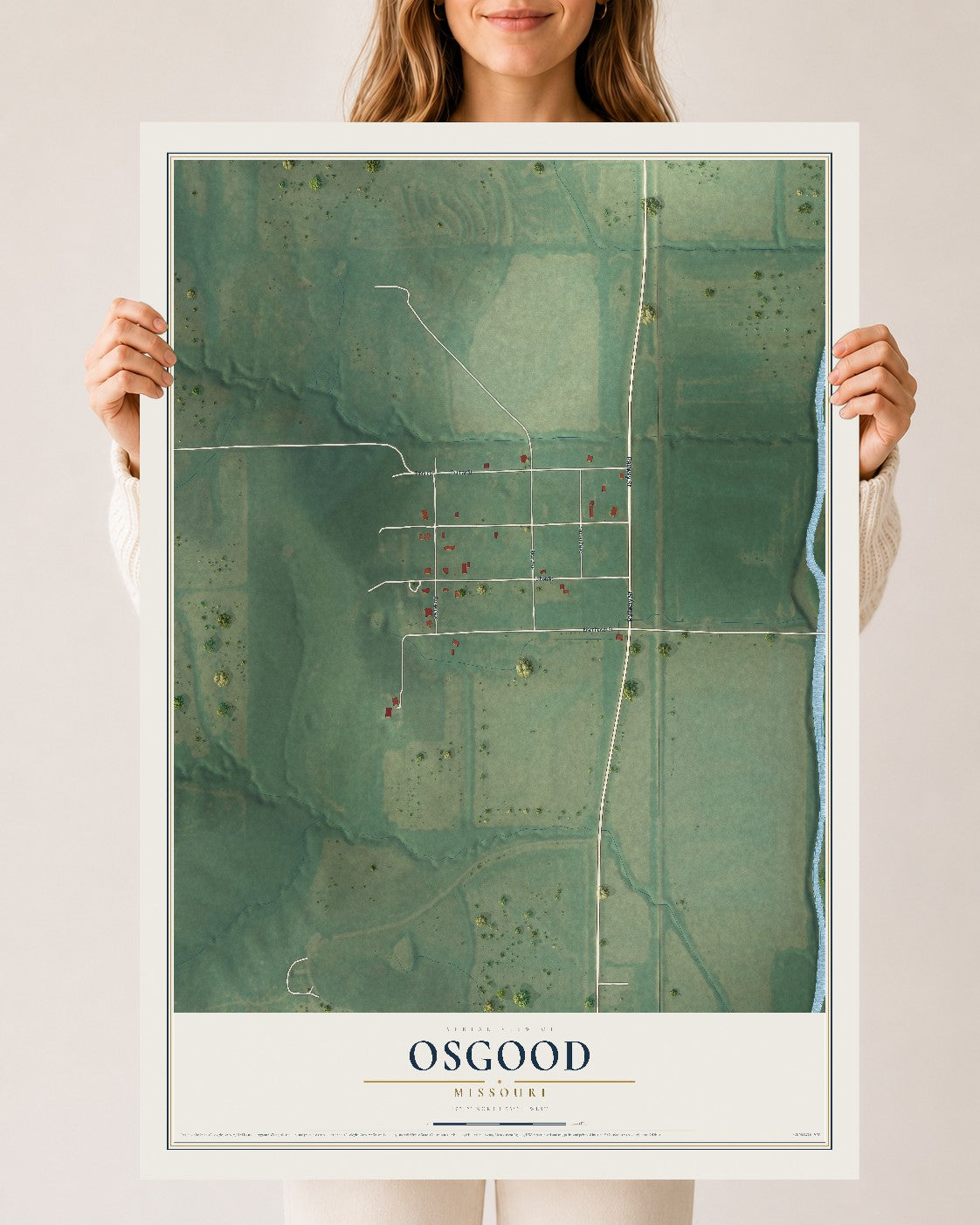 Map of Osgood, Missouri, 24 x 36 inch unframed archival matte print