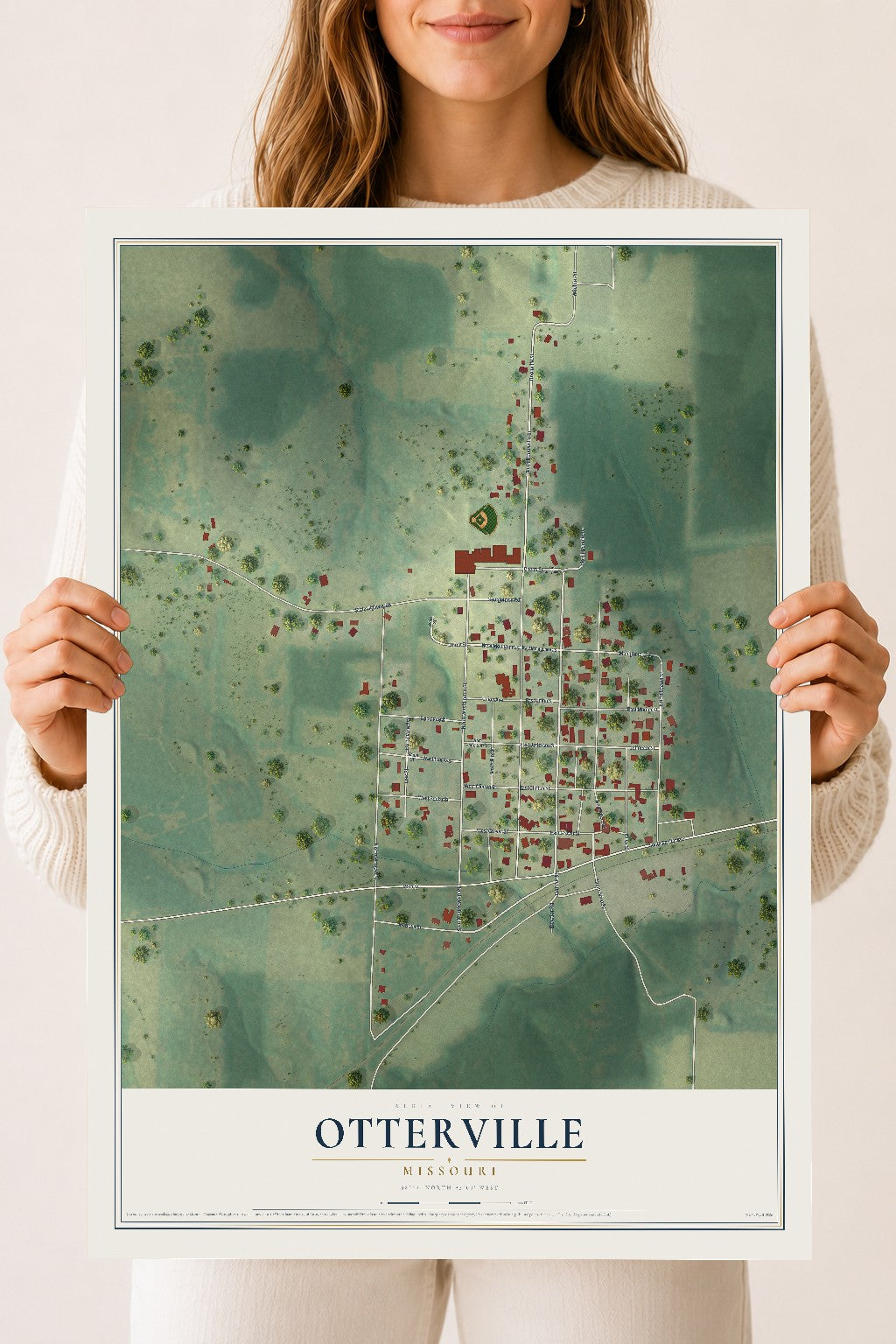 Map of Otterville, Missouri, 18 x 24 inch unframed archival matte print