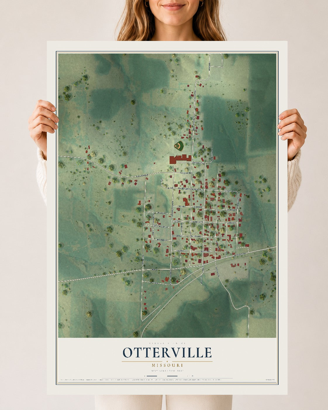Map of Otterville, Missouri, 24 x 36 inch unframed archival matte print