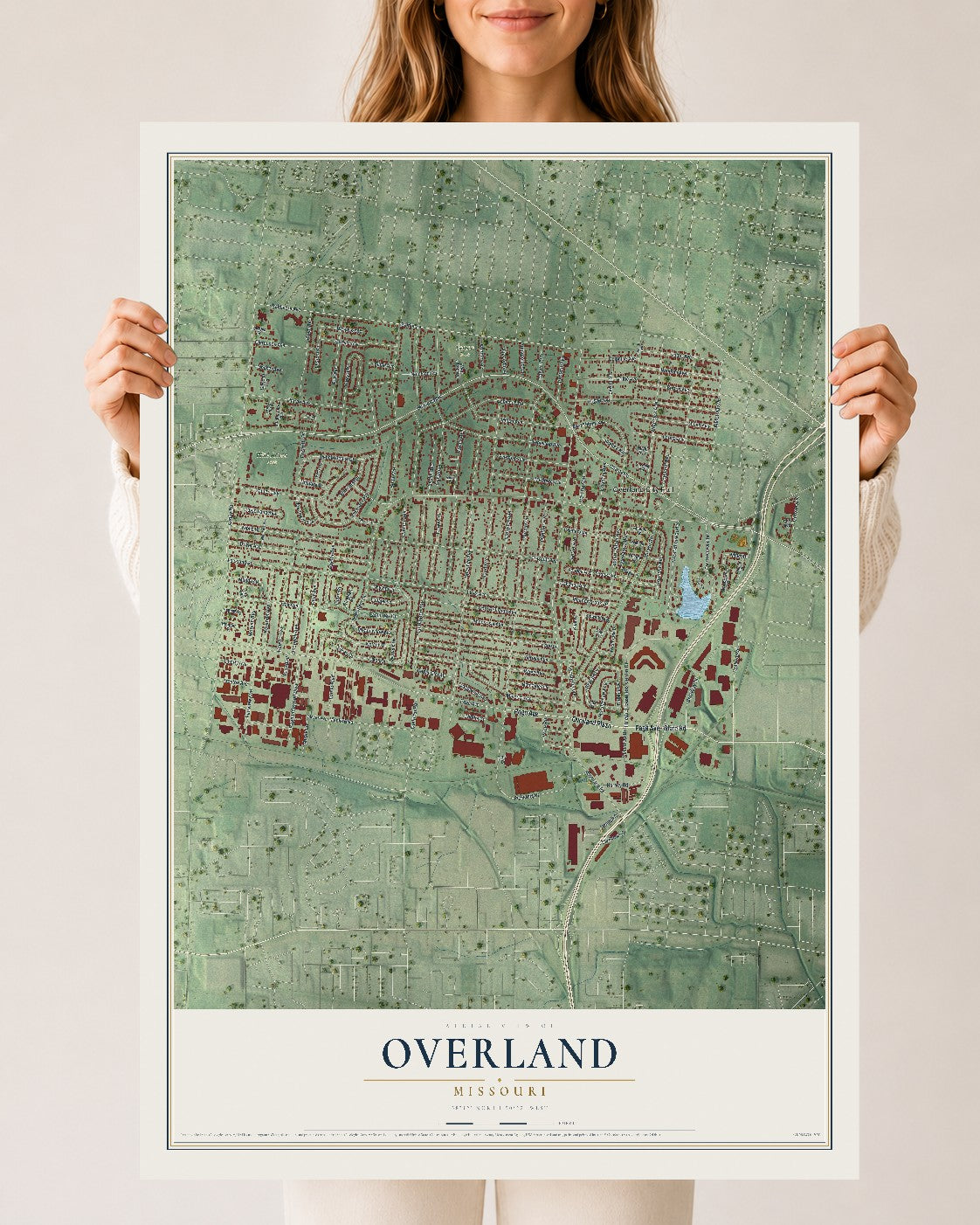 Map of Overland, Missouri, 24 x 36 inch unframed archival matte print