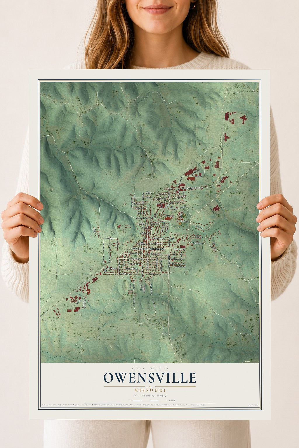 Map of Owensville, Missouri, 18 x 24 inch unframed archival matte print