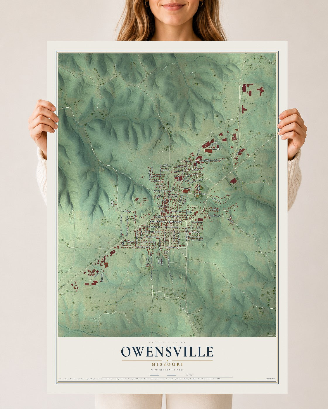 Map of Owensville, Missouri, 24 x 36 inch unframed archival matte print