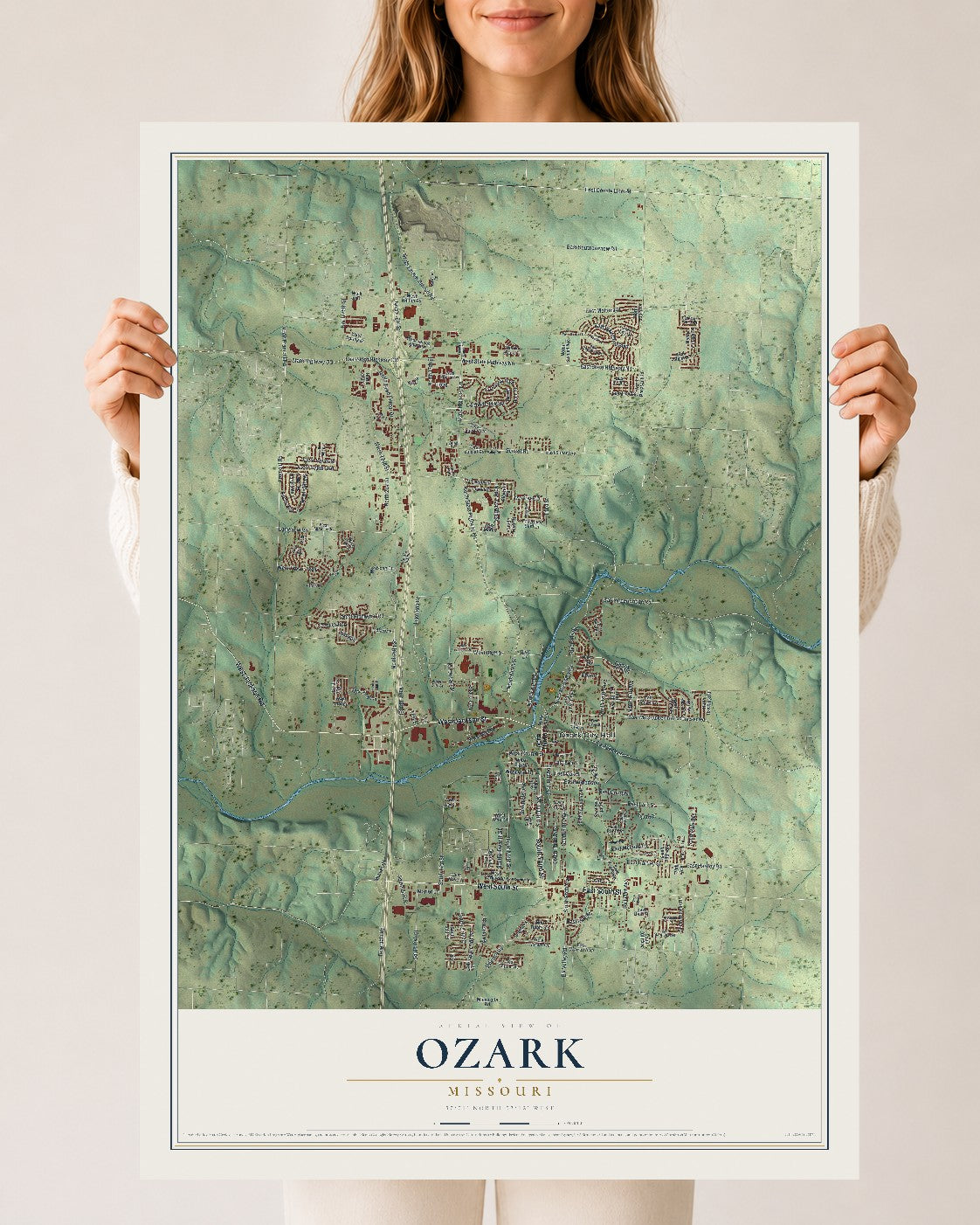 Map of Ozark, Missouri, 24 x 36 inch unframed archival matte print