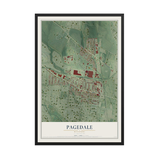 Map of Pagedale, Missouri, 12 x 18 inch print in a black wood frame