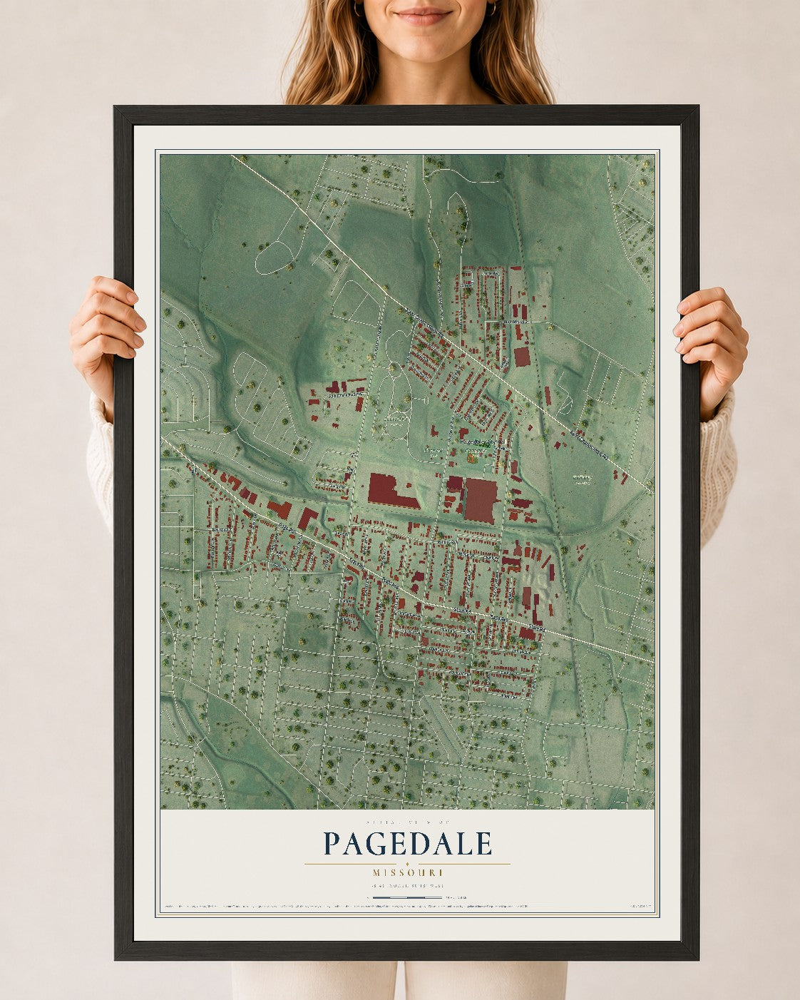 Map of Pagedale, Missouri, 24 x 36 inch print in a black wood frame