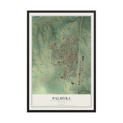 Map of Palmyra, Missouri, 12 x 18 inch print in a black wood frame