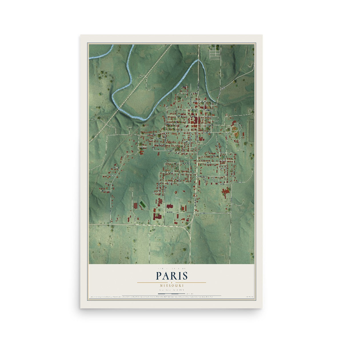 Map of Paris, Missouri, 12 x 18 inch unframed archival matte print