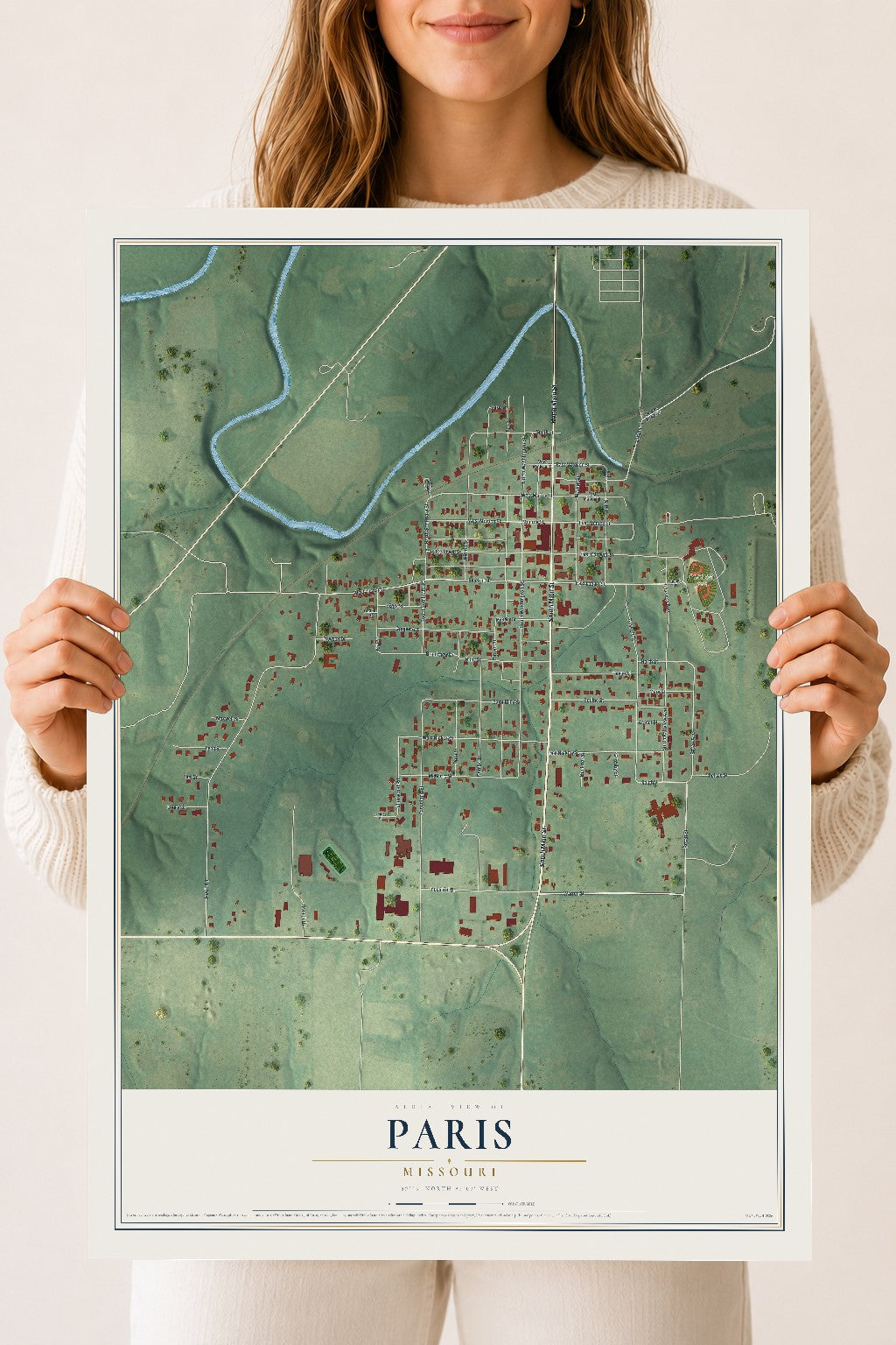 Map of Paris, Missouri, 18 x 24 inch unframed archival matte print