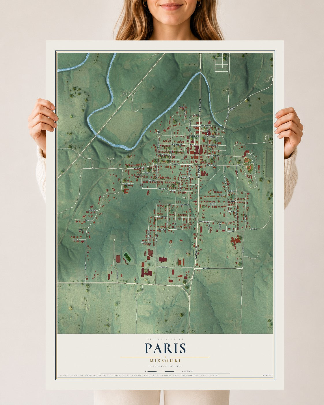 Map of Paris, Missouri, 24 x 36 inch unframed archival matte print