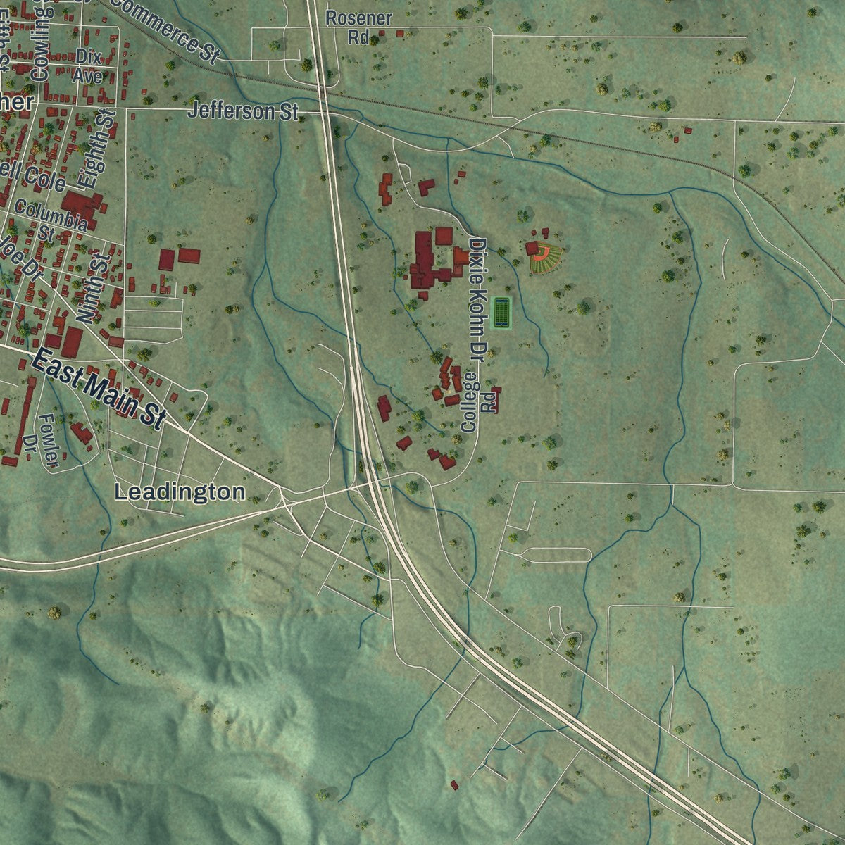 Second close-up of the map of Park Hills, Missouri print showing more streets and buildings